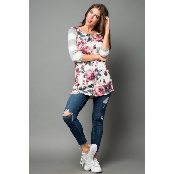 NWT 3/4 sleeve Floral Raglan Tee - Picture 3 of 6